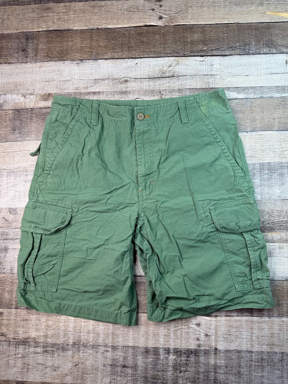 LL Bean Allagash Cargo Shorts Mens 33 Hiking Ripstop Natural Fit Green 503740